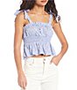 Color:Blue White - Image 1 - Tie Strap Smocked Empire Tank Blouse