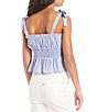 Color:Blue White - Image 2 - Tie Strap Smocked Empire Tank Blouse