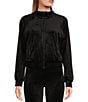 Color:Black - Image 1 - Velour Zip Up Jacket