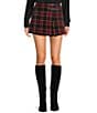 Copper Key Velvet Plaid Buckle Wrap Skort, Color:Red Black - Image 1