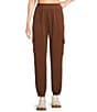 Copper Key Wide Leg Drawstring Coordinating Cargo Joggers, Color:Brown - Image 1