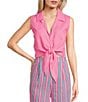Copper Key Woven Sleeveless Coordinating Tie Front Blouse, Color:Pink - Image 1