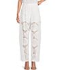 Color:White - Image 1 - Antonella Shell Pattern Eyelet Straight Leg Flat Front Pull-On Pant