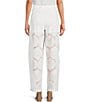 Color:White - Image 2 - Antonella Shell Pattern Eyelet Straight Leg Flat Front Pull-On Pant