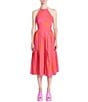 Color:Flamingo - Image 1 - Chrisley Stretch Poplin Shell Print Halter Neck Sleeveless Midi A-Line Dress