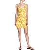 Color:Yellow - Image 1 - Florence Linen Blend Polka-Dot Print Square Neck Sleeveless Tie Back Dress
