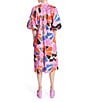 Color:Multi - Image 2 - Leslie Cotton Poplin Floral Print Stand Split V-Neck Shift Midi Dress