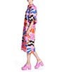 Color:Multi - Image 3 - Leslie Cotton Poplin Floral Print Stand Split V-Neck Shift Midi Dress