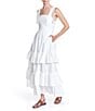 Color:White - Image 1 - Marisol Woven Straight Neck Tie Straps Tiered Ruffle A-Line Maxi Dress