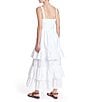 Color:White - Image 2 - Marisol Woven Straight Neck Tie Straps Tiered Ruffle A-Line Maxi Dress