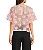 COREY LYNN CALTER Woven 3D Flower Crew Neck Short Sleeve Sheer Top, Color:Candy Pink - Image 2