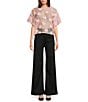COREY LYNN CALTER Woven 3D Flower Crew Neck Short Sleeve Sheer Top, Color:Candy Pink - Image 3