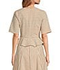 COREY LYNN CALTER Yolanda Woven Stripe Print Round Neck Short Sleeve Coordinating Peplum Top, Color:Tan - Image 2