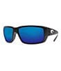 Color:Matte Black Blue Mirror - Image 1 - Fantail Polarized Wrap Sunglasses