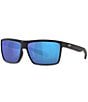 Color:Matte Black/Blue - Image 1 - Men's 6S9016 Rinconcito Crystal Mirrored 60mm Rectangle Polarized Sunglasses