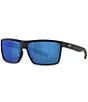 Color:Matte Black/Blue - Image 1 - Men's 6S9016 Rinconcito Mirrored 60mm Rectangle Polarized Sunglasses