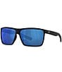 Color:Matte Black/Blue - Image 1 - Men's 6S9018 Rincon Mirrored 63mm Rectangle Polarized Sunglasses