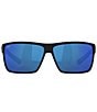 Color:Matte Black/Blue - Image 2 - Men's 6S9018 Rincon Mirrored 63mm Rectangle Polarized Sunglasses