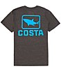 Color:Dark Heather Shark - Image 1 - Short Sleeve Classic Emblem Heathered T-Shirt