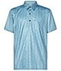Color:Woodcut Heron Blue - Image 1 - Voyager Short Sleeve Printed Polo Shirt