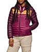 Cotopaxi Fuego Down Striped Print Hooded Stand Collar Zip Front Puffer Jacket, Color:Blackberry Jam - Image 1
