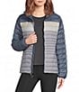 Cotopaxi Fuego Down Striped Print Hooded Stand Collar Zip Front Puffer Jacket - Image 1