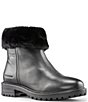 Color:Black - Image 1 - Kendal Faux Fur Cuff Waterproof Leather Lug Sole Cold Weather Boots