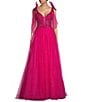 Color:Hot Pink - Image 1 - Bead Embellished V-Neck Tie Strap Ball Gown