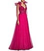 Color:Hot Pink - Image 3 - Bead Embellished V-Neck Tie Strap Ball Gown