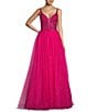 Color:Hot Pink - Image 4 - Bead Embellished V-Neck Tie Strap Ball Gown