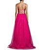 Color:Hot Pink - Image 5 - Bead Embellished V-Neck Tie Strap Ball Gown