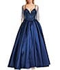 Color:Navy - Image 4 - Beaded Illusion Corset Lace-Up Back Ball Gown