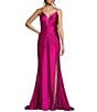 Color:Magenta - Image 1 - Deep V-Neckline Fitted Side Open Beaded Embroidered Long Dress