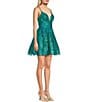 Coya Collection Embroidered Deep V-Neck Low Back A-Line Dress, Color:Emerald - Image 3