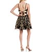 Color:Black/Gold - Image 2 - Embroidered Sequin Mesh Fit And Flare Dress