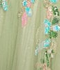 Coya Collection Floral Applique Deep V-Neck Fitted Bodice Gown, Color:Multi-Green - Image 7
