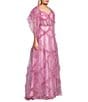 Color:Pink - Image 6 - Floral Print Short Sleeve Illusion Corset Ruffle Ball Gown