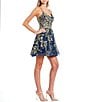 Color:Navy/Gold - Image 3 - Glitter Embroidered Lace-Up Back Fit-And-Flare Dress