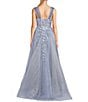 Color:Dusty Blue - Image 2 - Mesh Strap Beaded Floral Applique Corset Ball Gown