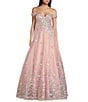 Color:Blush - Image 1 - Off-The-Shoulder 3D Butterfly Applique Illusion Corset Ball Gown
