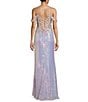 Color:Lilac - Image 2 - Off-The-Shoulder Illusion Corset Sequin Side Slit Long Dress