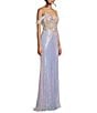 Color:Lilac - Image 3 - Off-The-Shoulder Illusion Corset Sequin Side Slit Long Dress