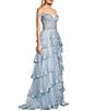 Color:Light Blue - Image 3 - Off-The-Shoulder Illusion Lace Corset Glitter Tiered Ball Gown