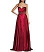 Coya Collection Satin Sweetheart Neck Beaded Stone Illusion Corset Bodice Front Slit A-Line Dress, Color:Burgundy - Image 1
