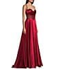Coya Collection Satin Sweetheart Neck Beaded Stone Illusion Corset Bodice Front Slit A-Line Dress, Color:Burgundy - Image 3