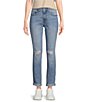 Color:Daily Double - Image 1 - High Rise Destructed Rolled Cuff Mom Jeans