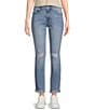 Color:Daily Double - Image 1 - High Rise Destructed Rolled Cuff Mom Jeans