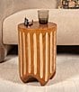 Creative Co Op Hand-Carved Wood Vertical Stripes Side Accent Table - Image 1