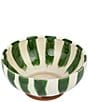 Creative Co Op Hand-Painted Striped Stoneware Footed Bowl - Image 1