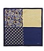 Cremieux 4-Square Joshua Paisley/Check Woven Silk Pocket Square, Color:Yellow - Image 1